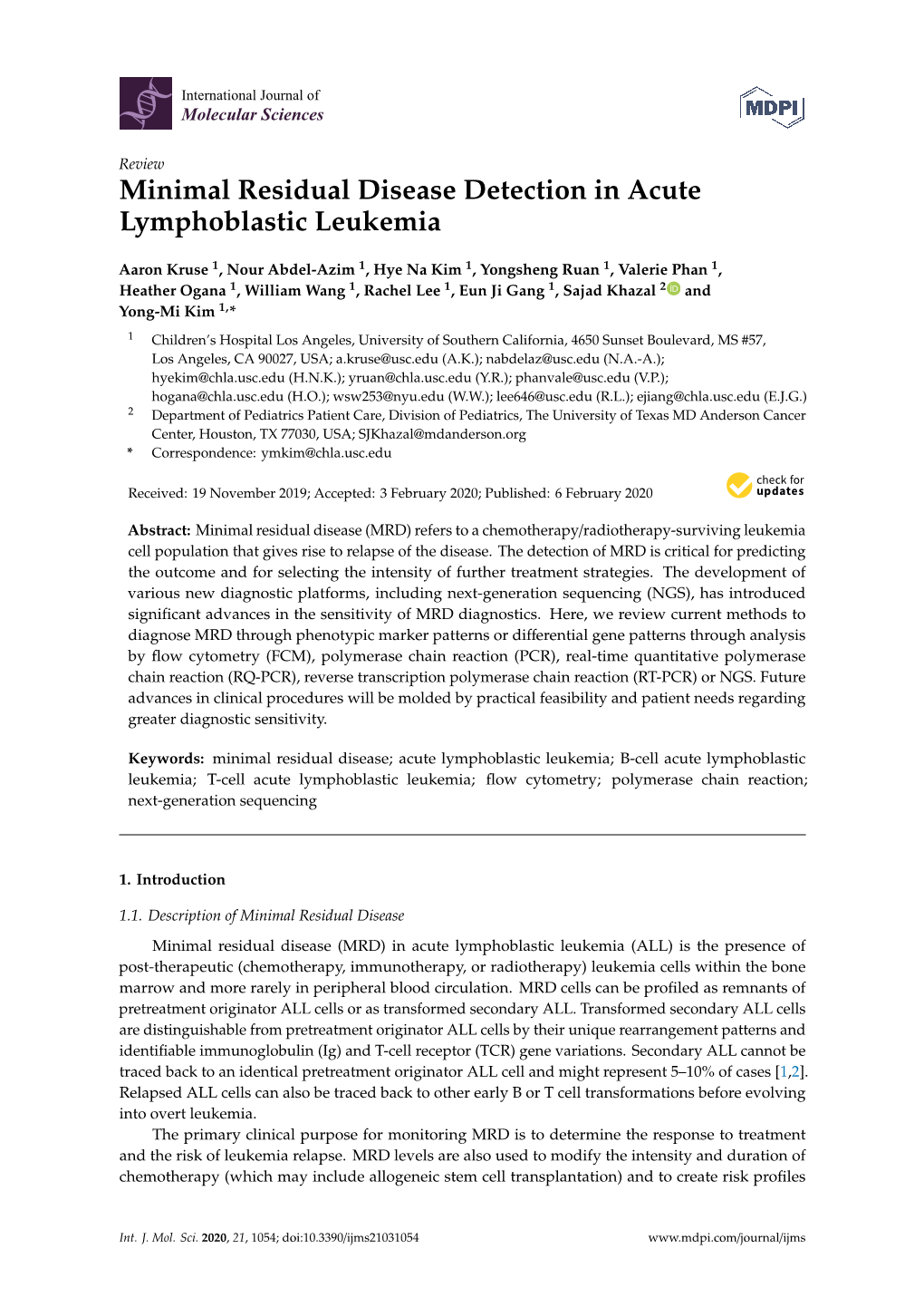 Minimal Residual Disease Detection in Acute Lymphoblastic Leukemia