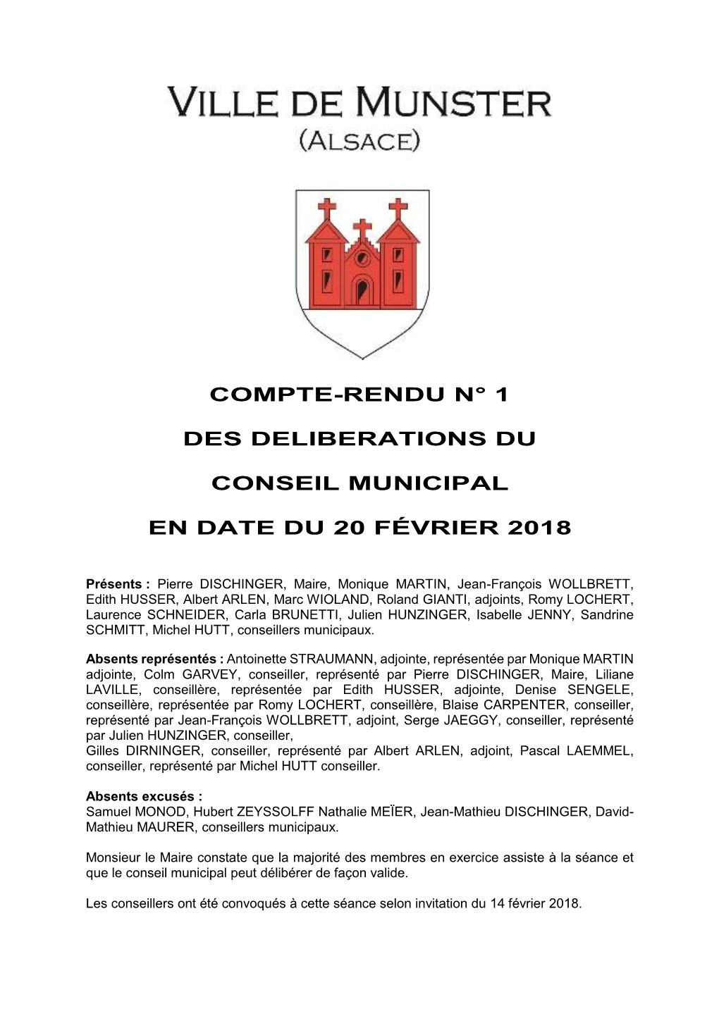 Compte-Rendu N° 1 Des Deliberations Du Conseil