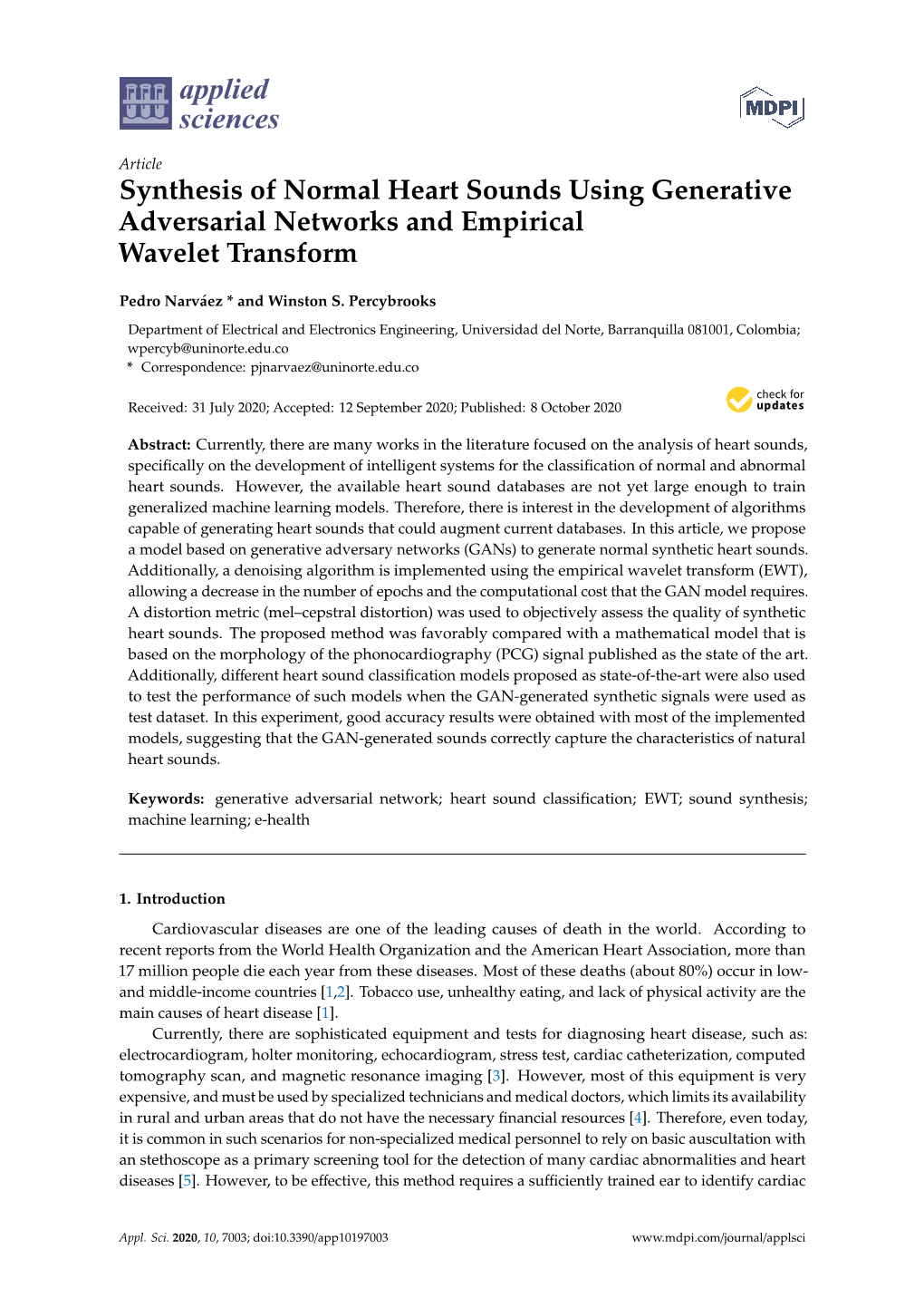 Synthesis of Normal Heart Sounds Using Generative Adversarial Networks and Empirical Wavelet Transform