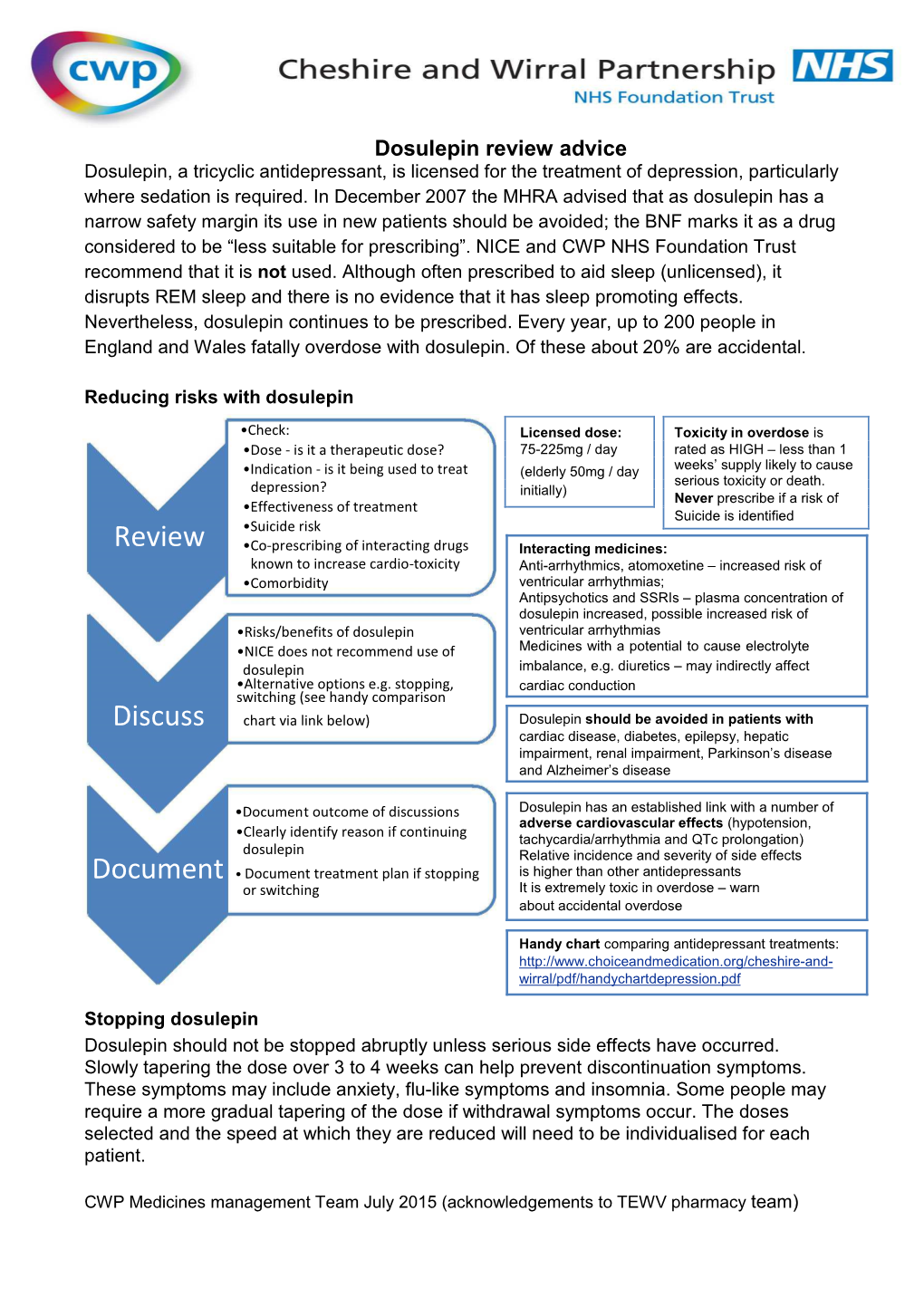 CWP Dosulepin Guidance July 2015