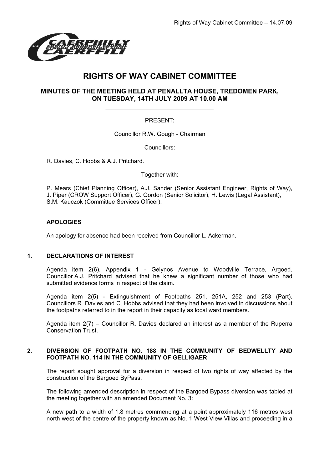 Rights of Way Cabinet Committee – 14.07.09