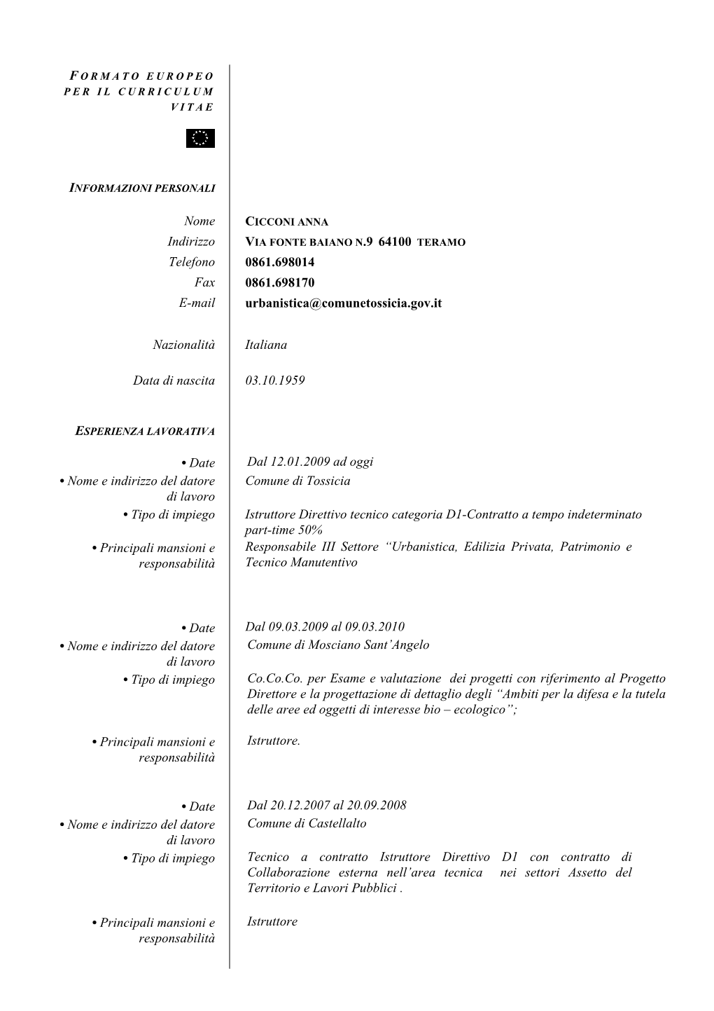 Curriculum Arch. Cicconi Anna