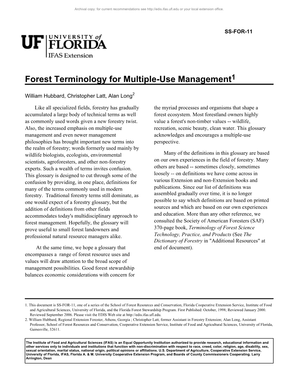 Forest Terminology for Multiple-Use Management1