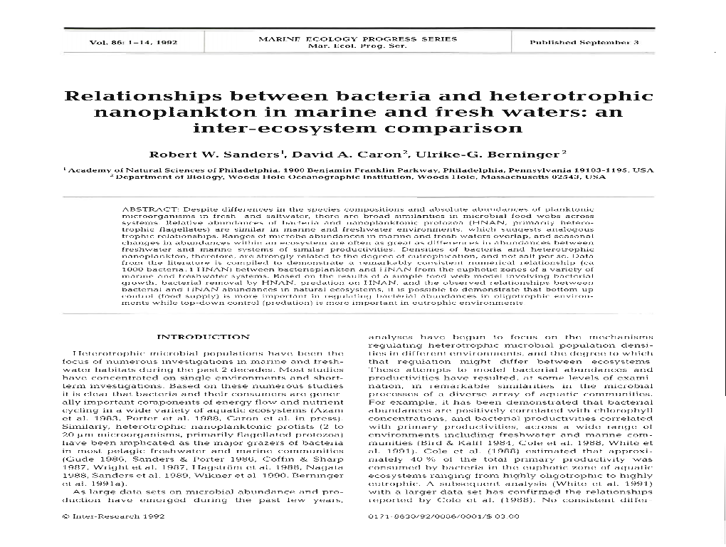 Relationships Between Bacteria and Heterotrophic Nanoplankton in Marine and Fresh Waters: an Inter-Ecosystem Comparison