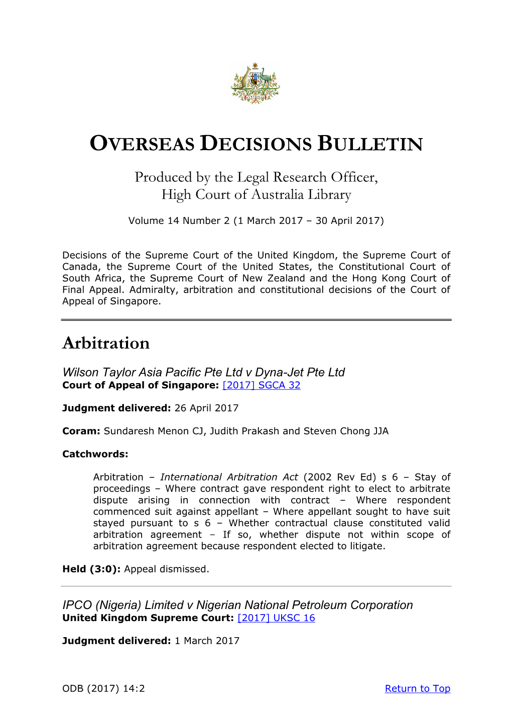 Overseas Decisions Bulletin