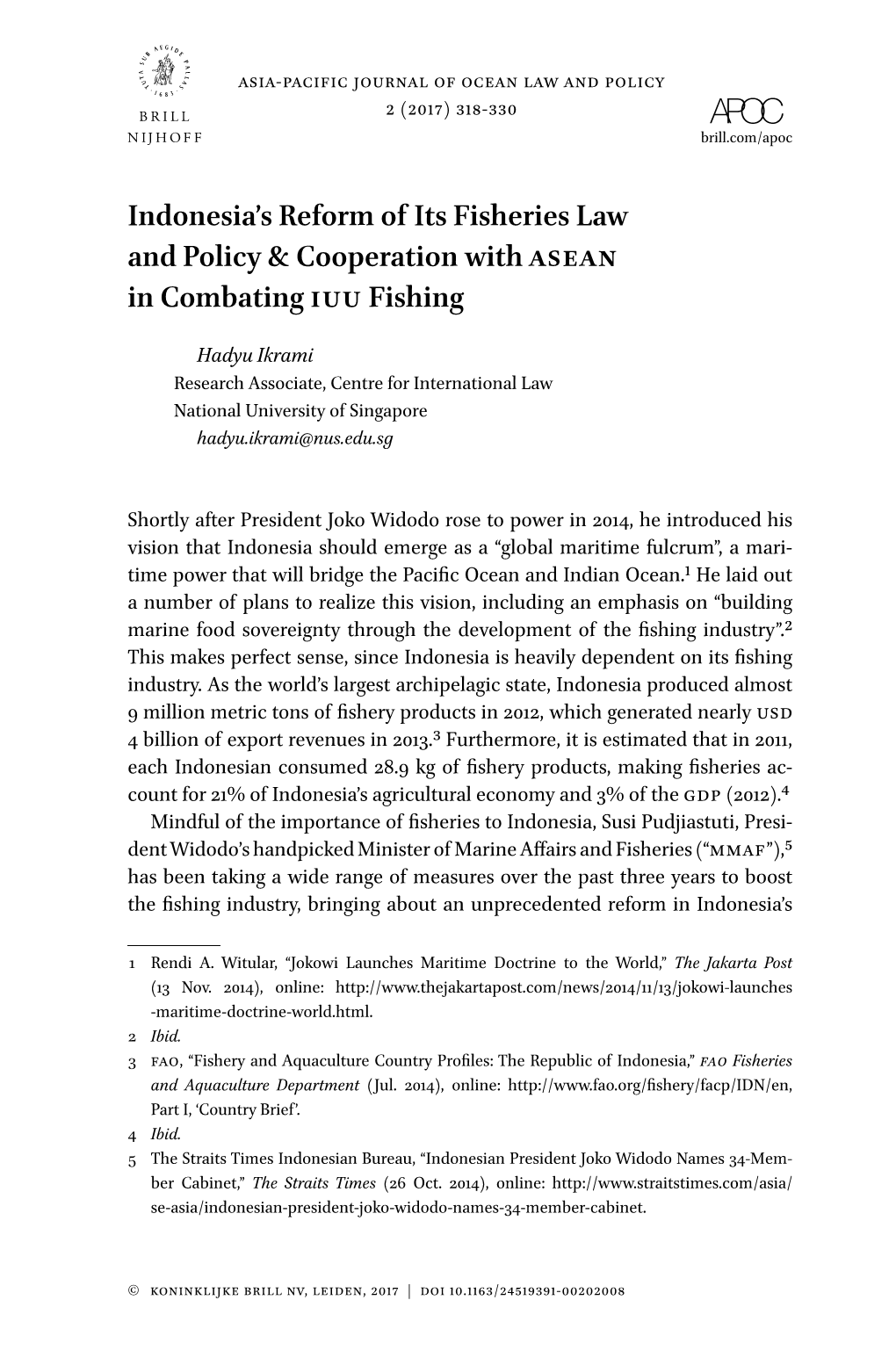 Indonesia's Reform of Its Fisheries Law and Policy & Cooperation With