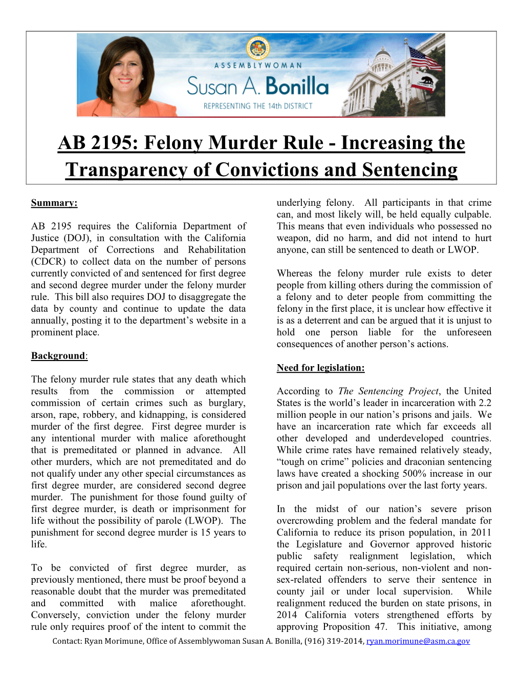 AB 2195: Felony Murder Rule - Increasing the Transparency of Convictions and Sentencing