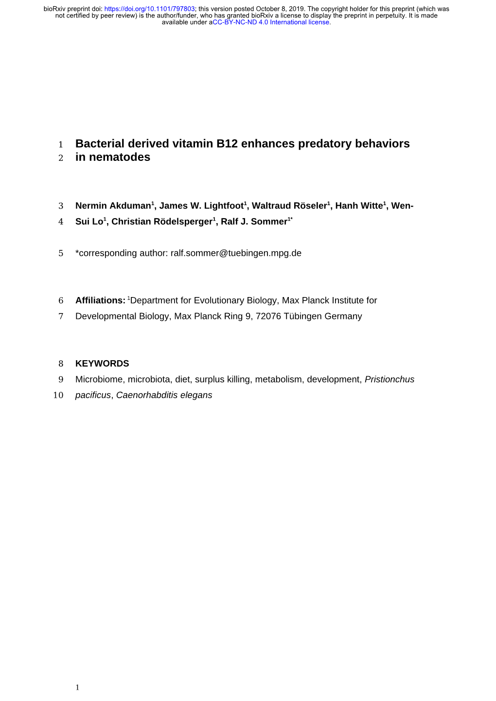 Bacterial Derived Vitamin B12 Enhances Predatory Behaviors In