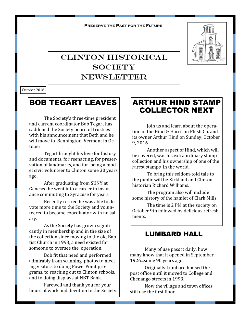 Clinton Historical Society Newsletter Bob Tegart