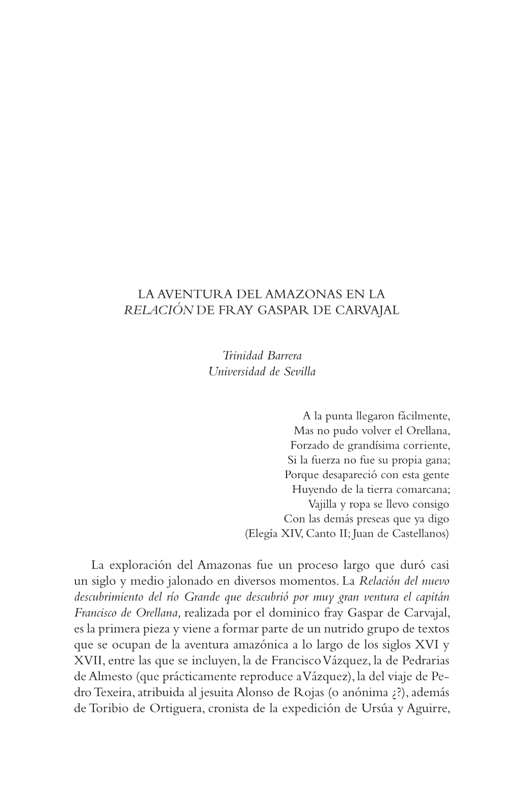 La Aventura Del Amazonas En La Relación De Fray Gaspar De Carvajal