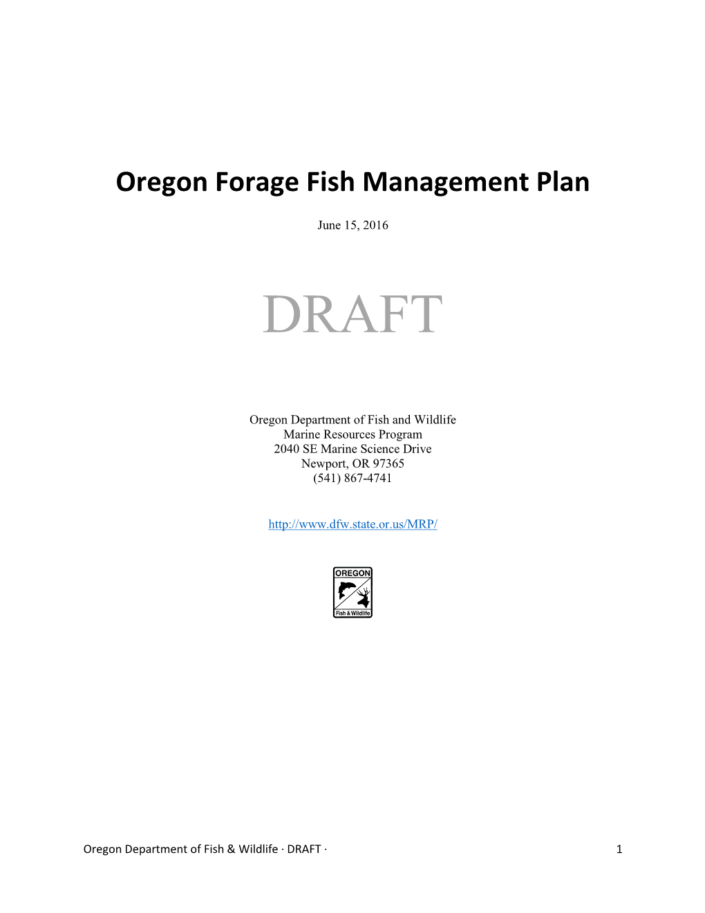 Oregon Forage Fish Management Plan