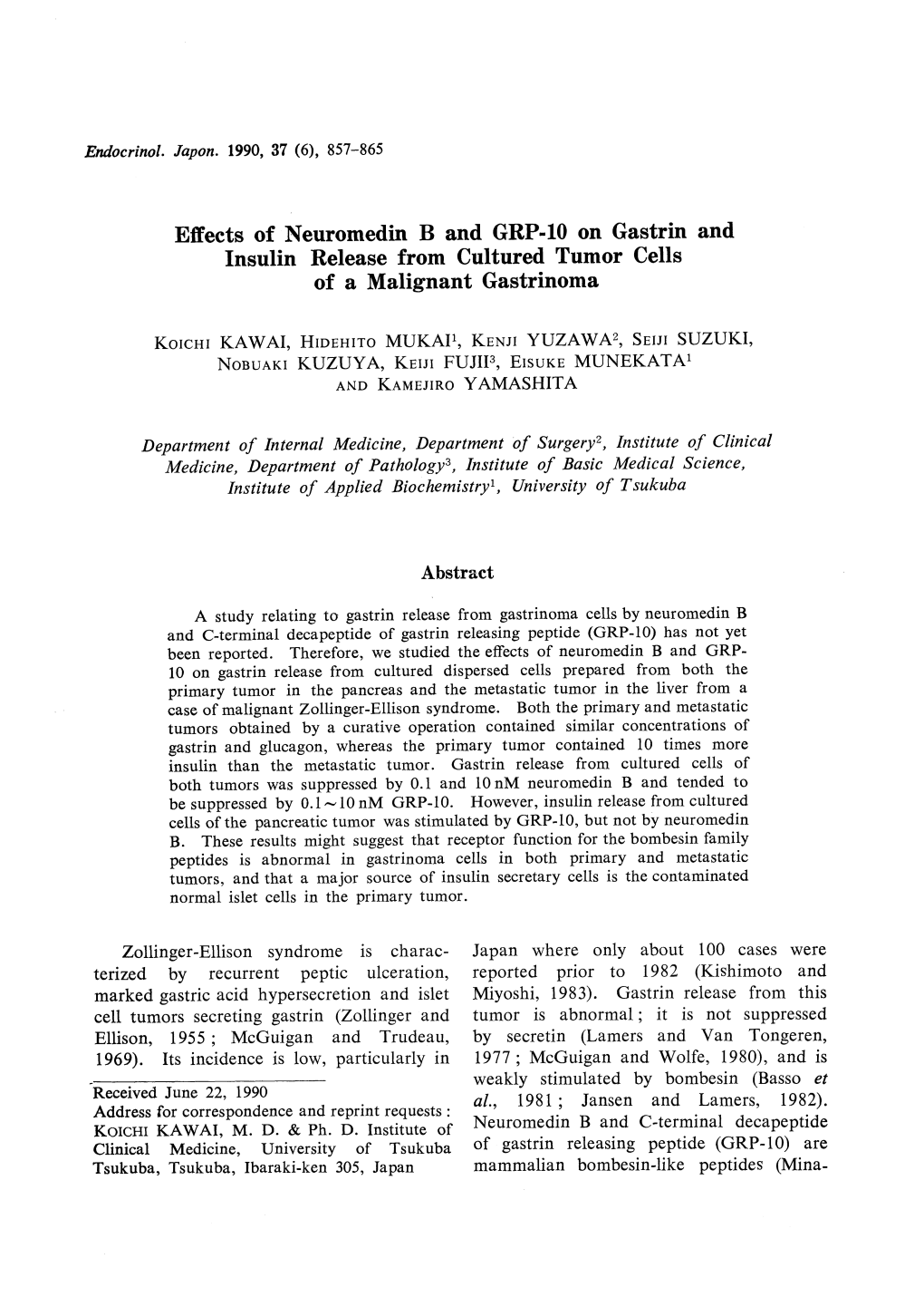 Effects of Neuromedin B and GRP-10 on Gastrin and Insulin Release from Cultured Tumor Cells of a Malignant Gastrinoma