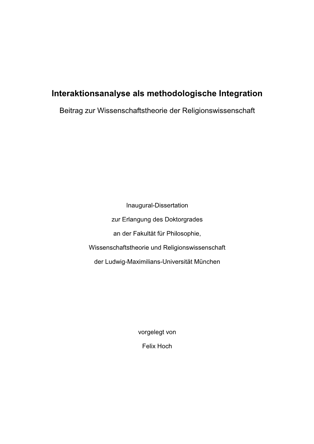 Interaktionsanalyse Als Methodologische Integration