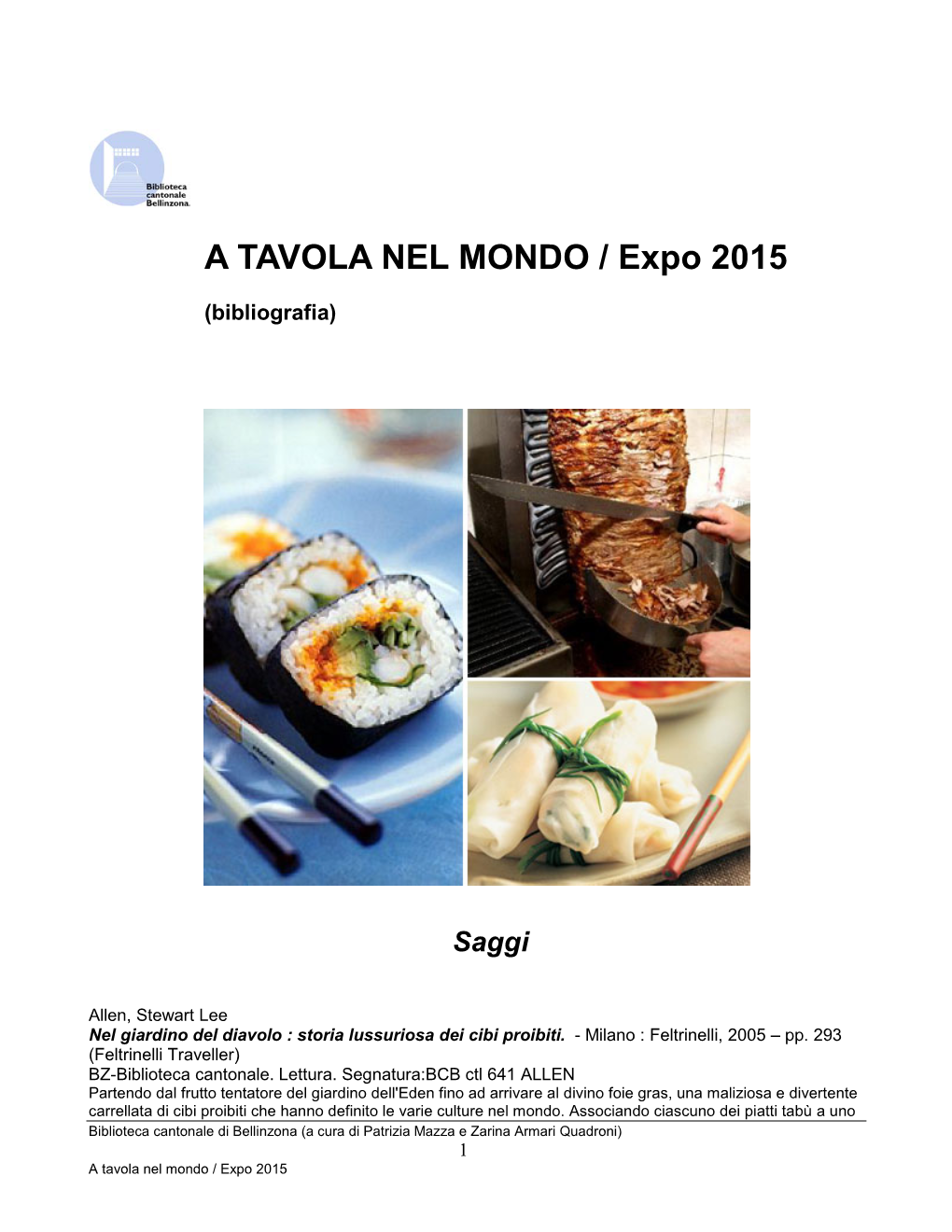 A Tavola Nel Mondo. Expo 2015