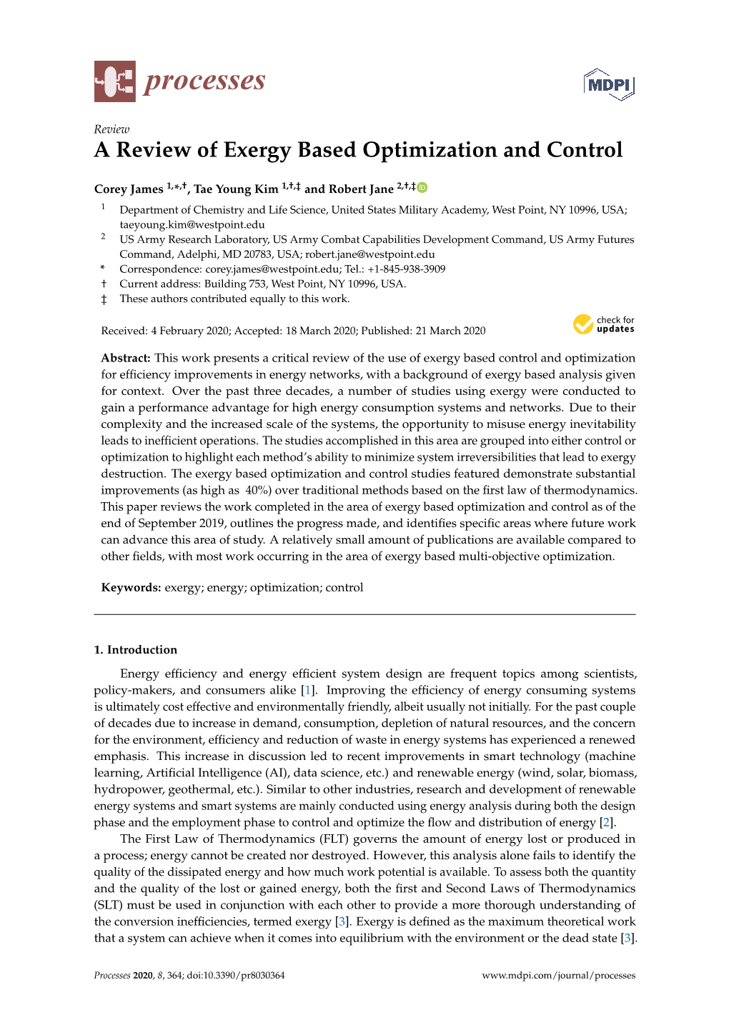 A Review of Exergy Based Optimization and Control