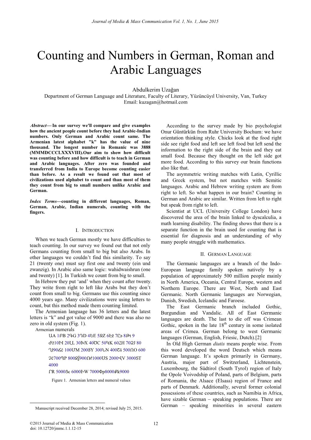 Counting and Numbers in German, Roman and Arabic Languages