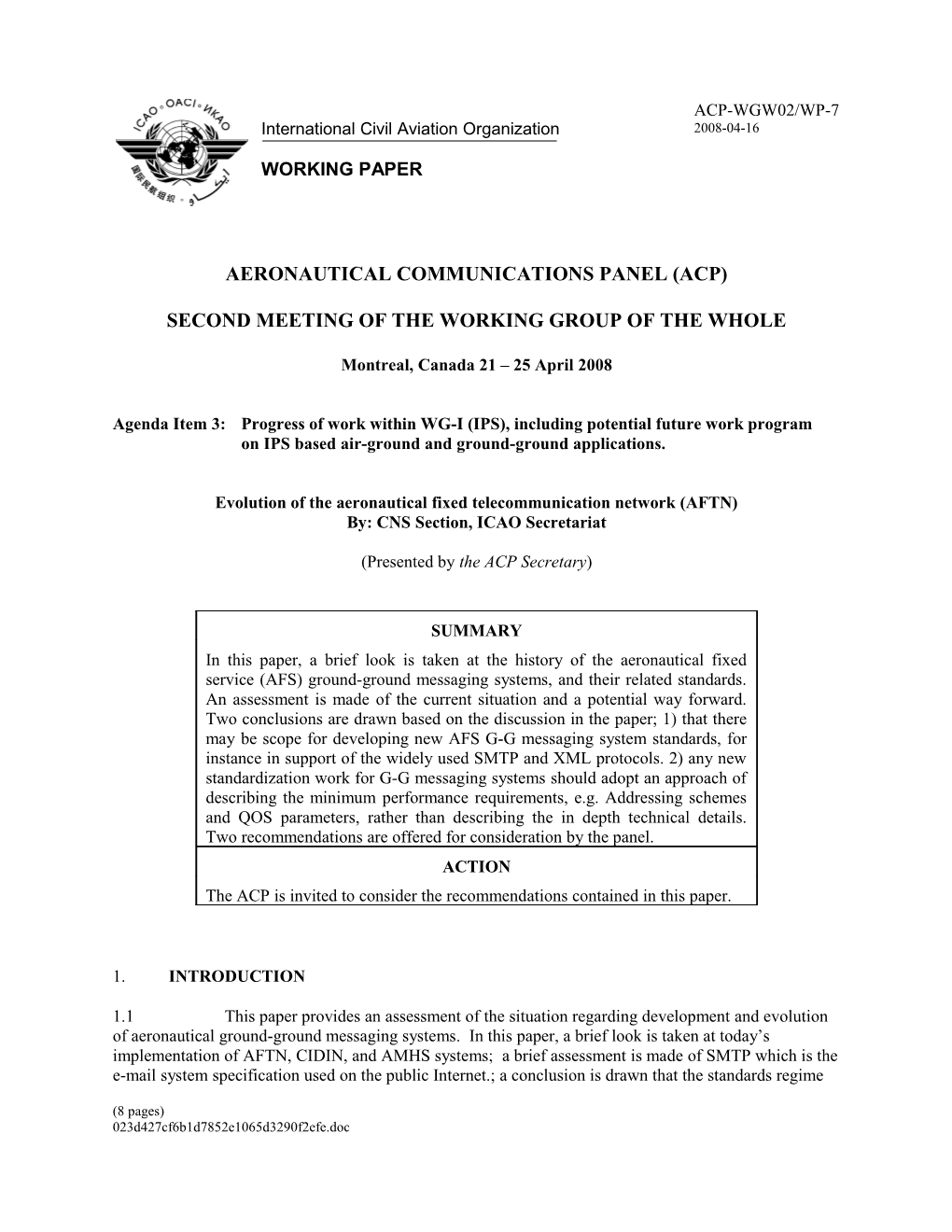 Evolution Of The Aeronautical Fixed Telecommunication Network (AFTN)