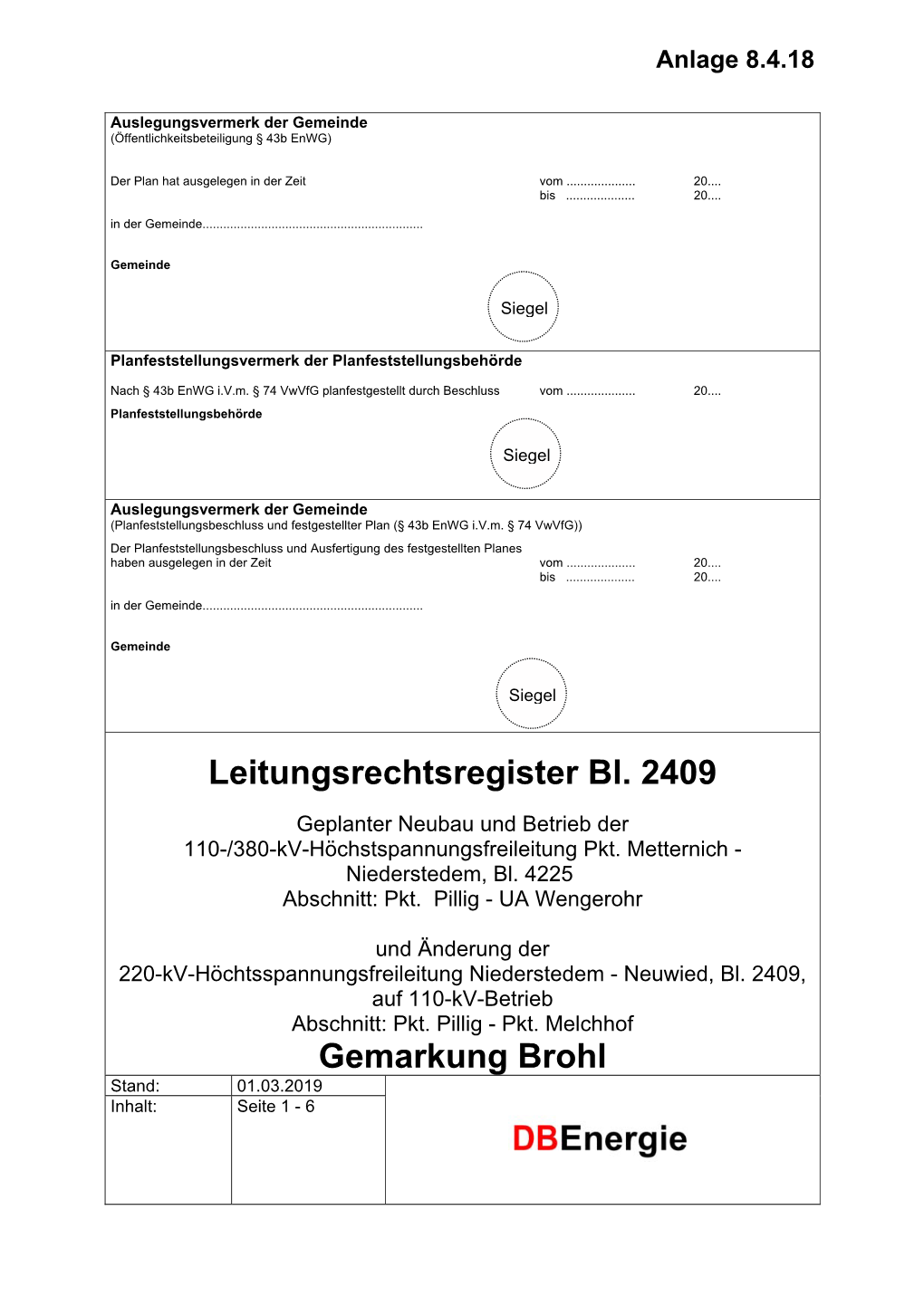 Gemarkung Brohl Stand: 01.03.2019 Inhalt: Seite 1 - 6