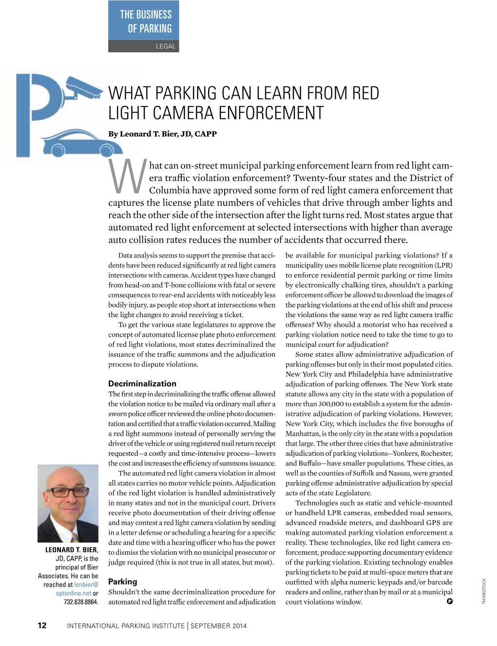 WHAT PARKING CAN LEARN from RED LIGHT CAMERA ENFORCEMENT by Leonard T