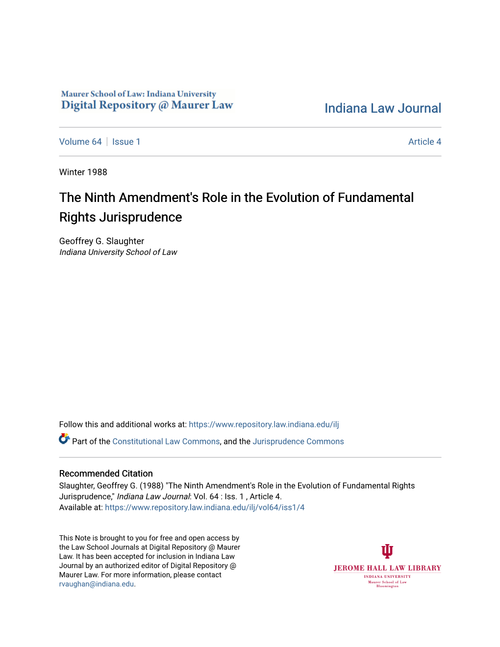 The Ninth Amendment's Role in the Evolution of Fundamental Rights Jurisprudence