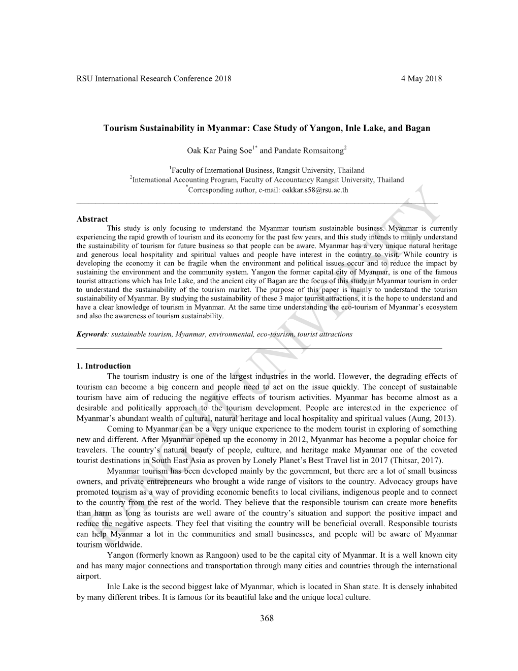 Case Study of Yangon, Inle Lake, and Bagan