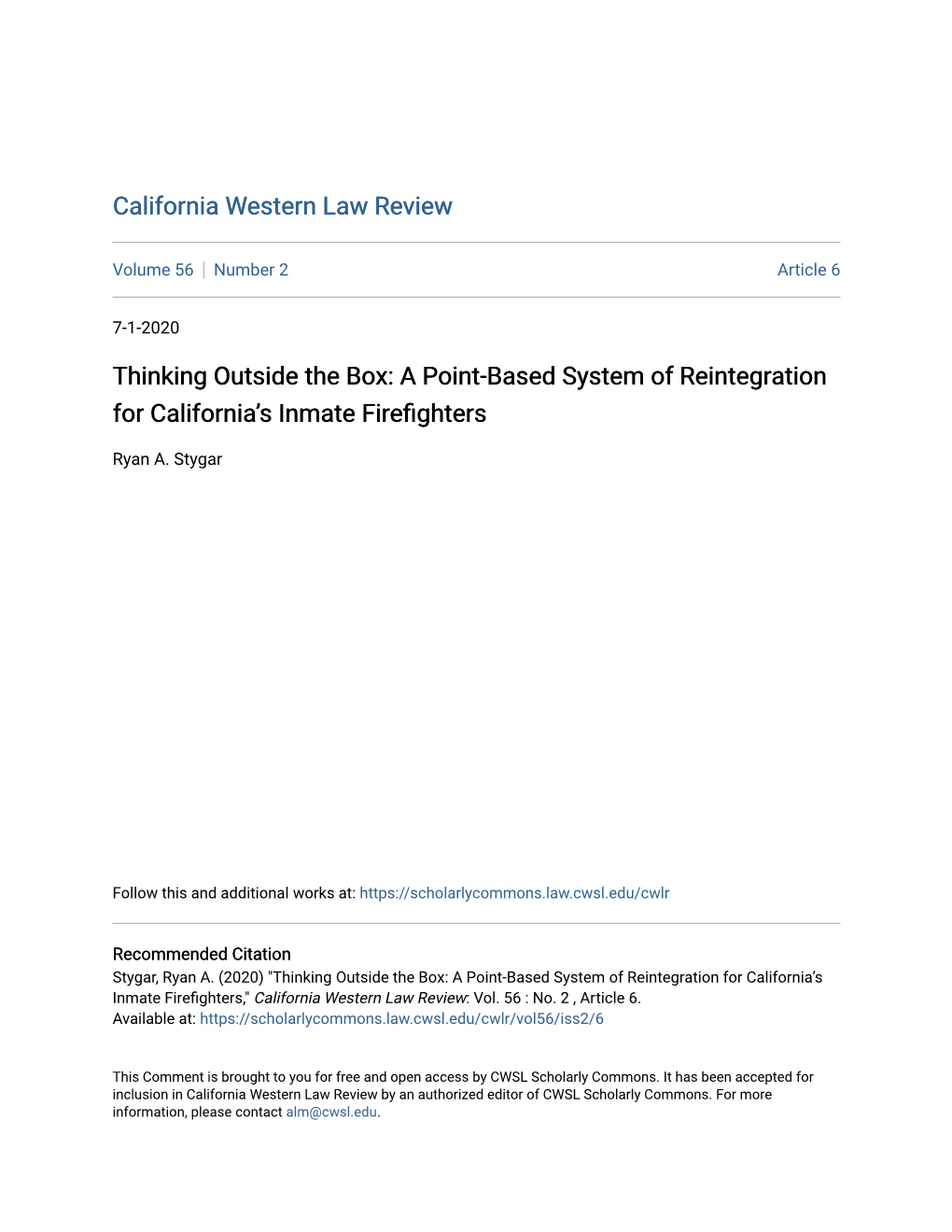 A Point-Based System of Reintegration for California's Inmate