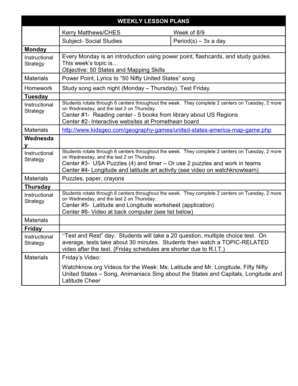 Chicago Public Schools Lesson Plan