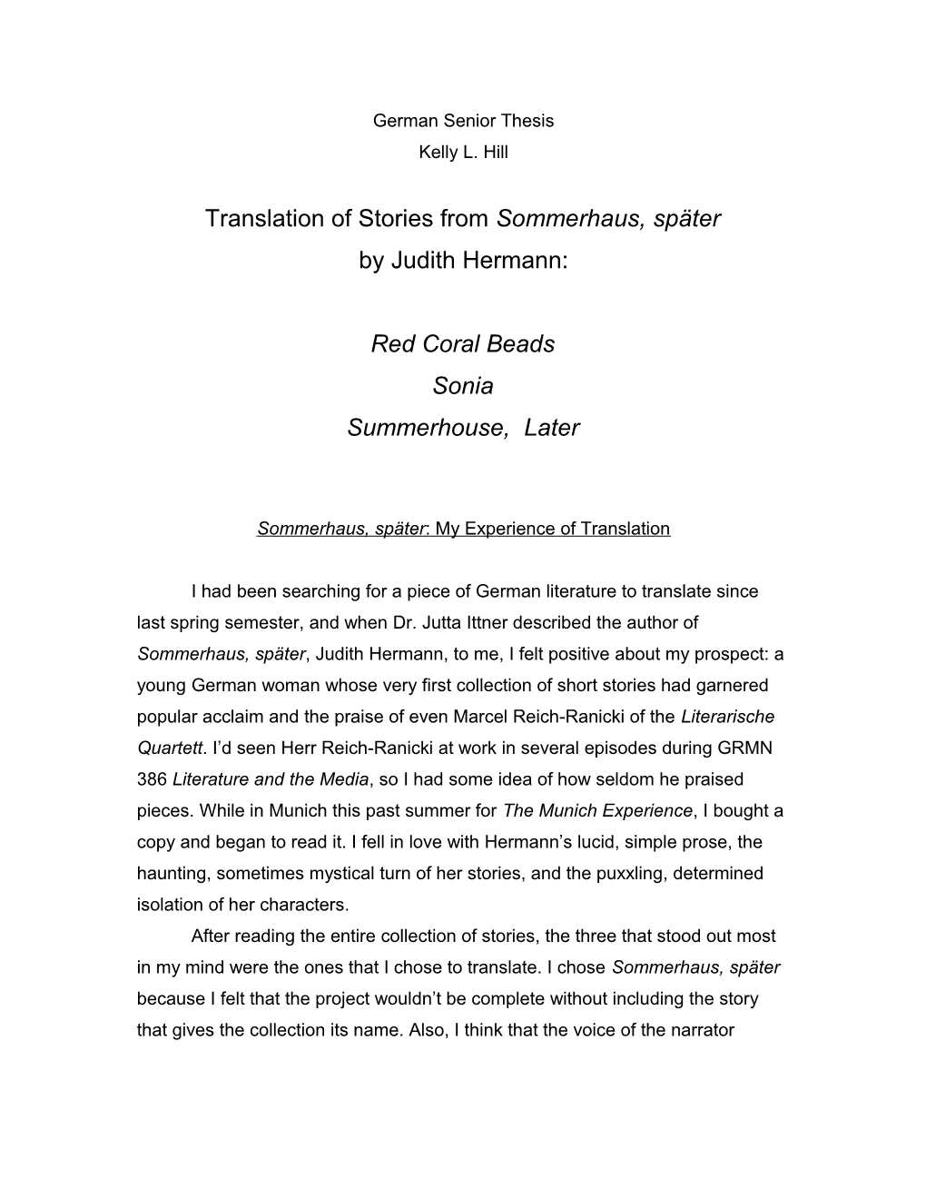 Translation of Stories from Sommerhaus, Später