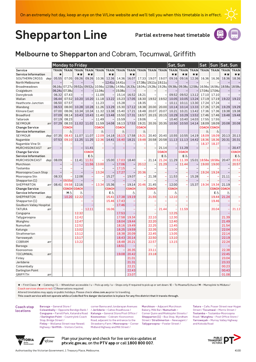 Shepparton Line Partial Extreme Heat Timetable AD