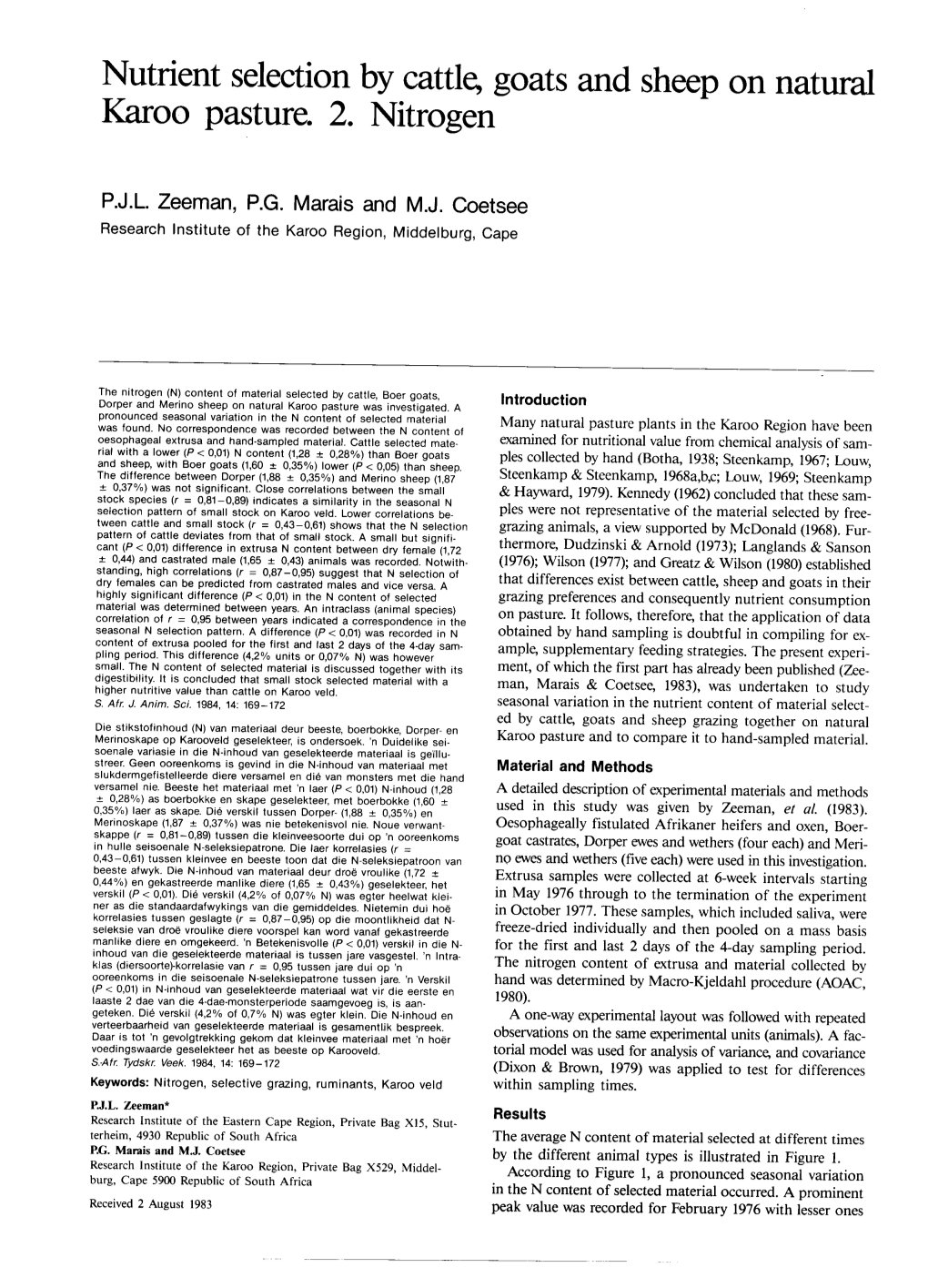 Nutrient Selection by Cattle, Goats and Sheep on Natural Karoo Pasture. 2