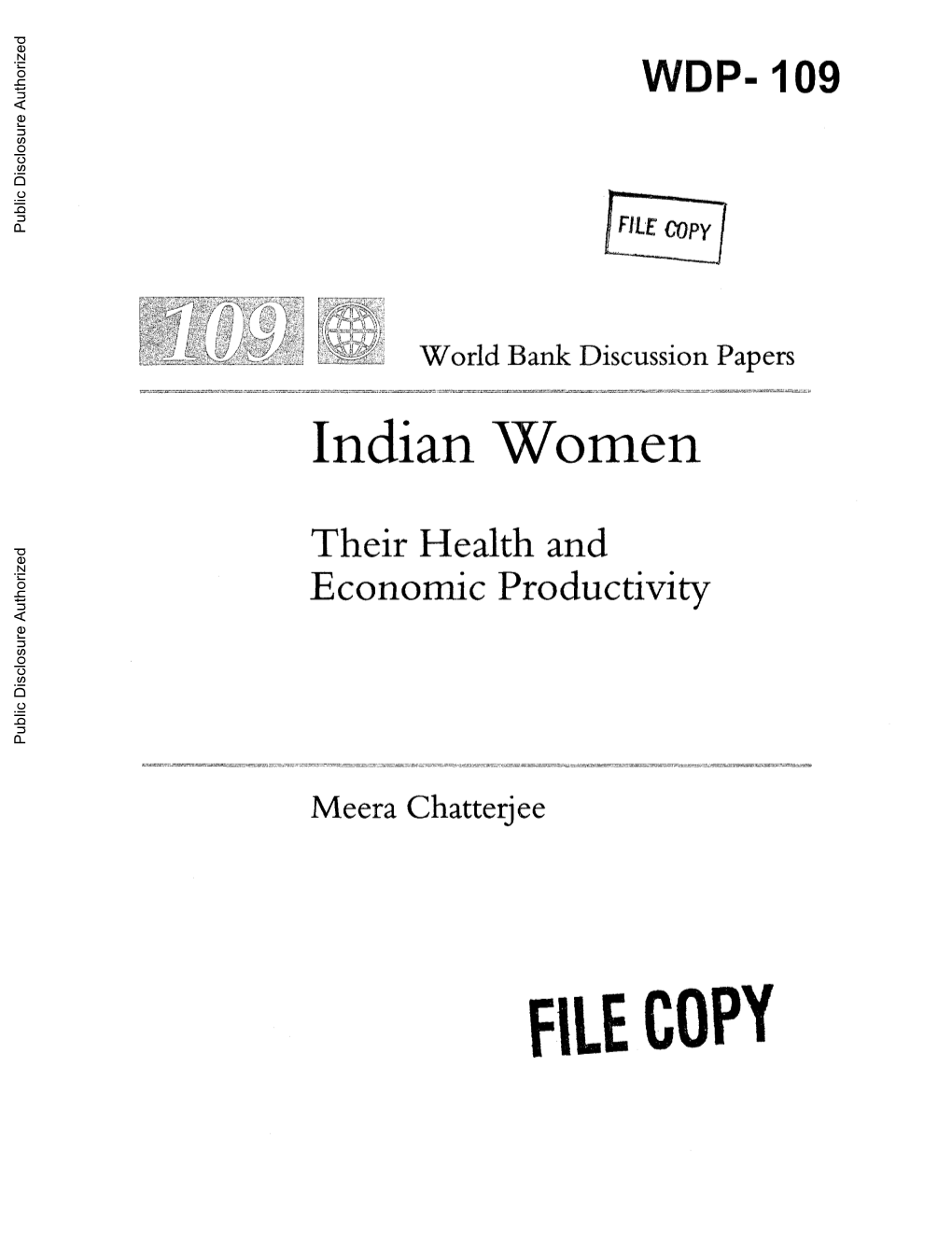 Indian Women Public Disclosure Authorized Their Health and Economic Productivity Public Disclosure Authorized