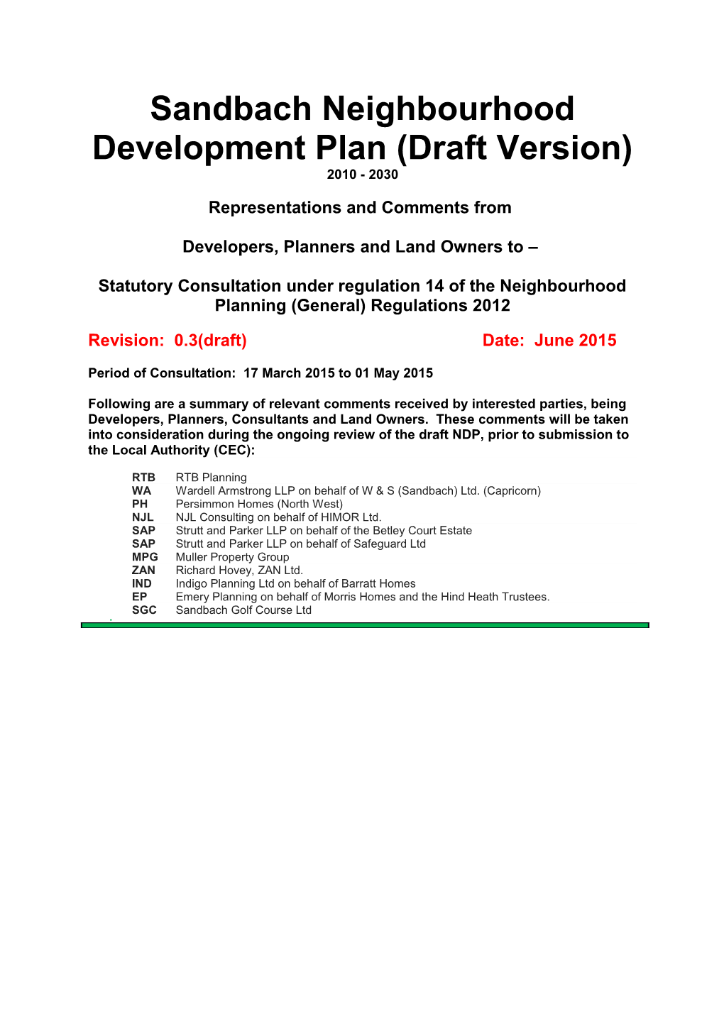 Sandbach Neighbourhood Development Plan (Draft Version)