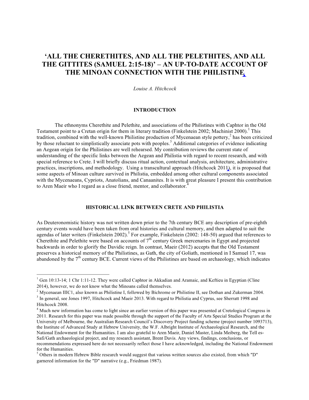 An Up-To-Date Account of the Minoan Connection with the Philistine