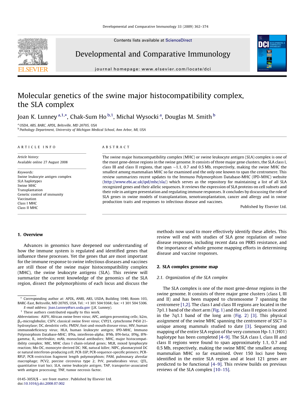 Molecular Genetics of the Swine Major Histocompatibility Complex, the SLA Complex