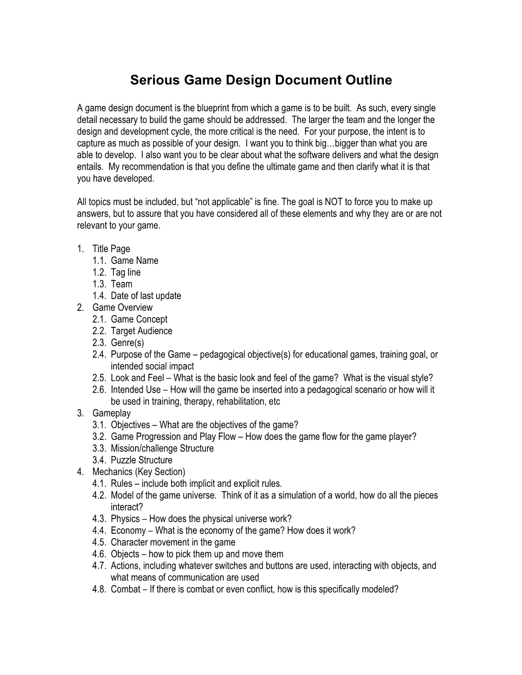 Game Design Document Template