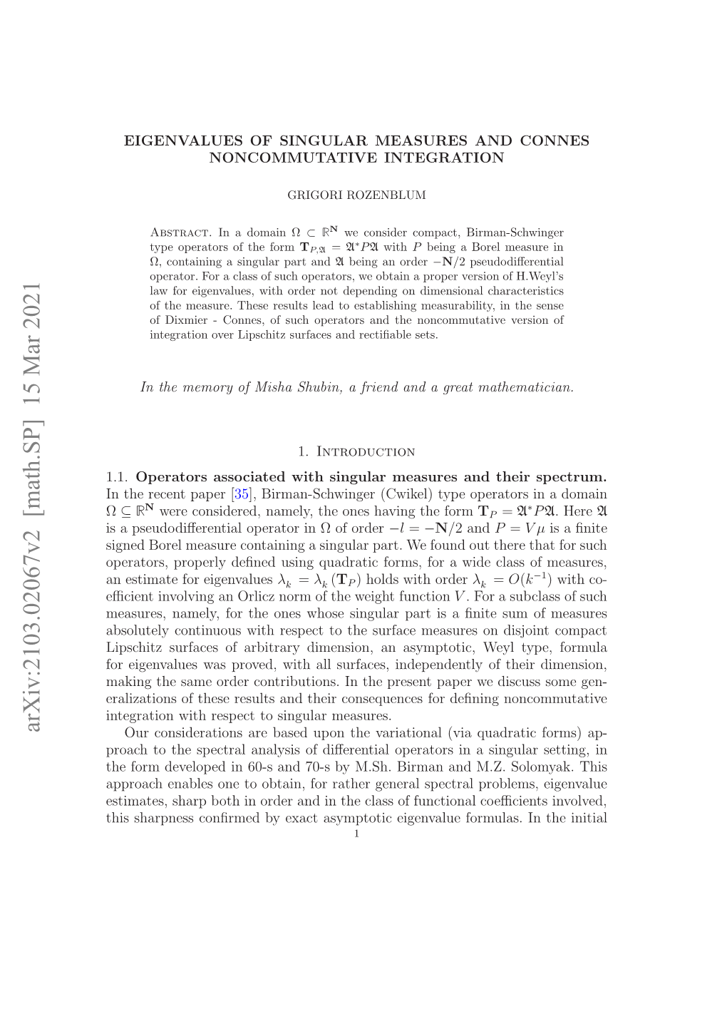 Arxiv:2103.02067V2 [Math.SP] 15 Mar 2021 Ntercn Ae [ Paper Recent the in 1.1