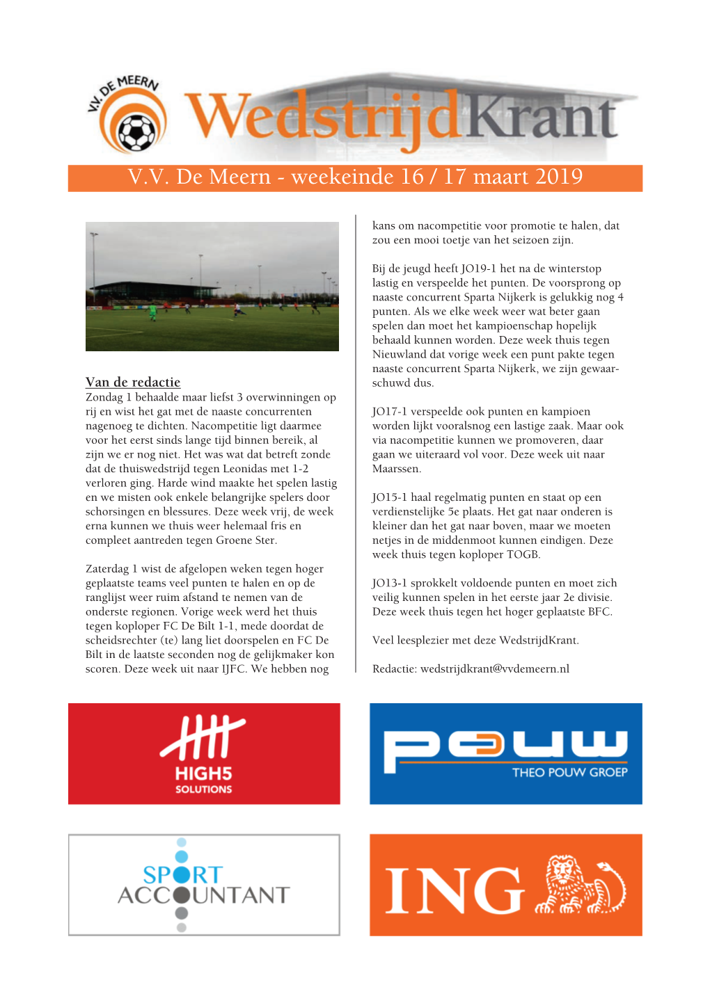 V.V. De Meern - Weekeinde 16 / 17 Maart 2019