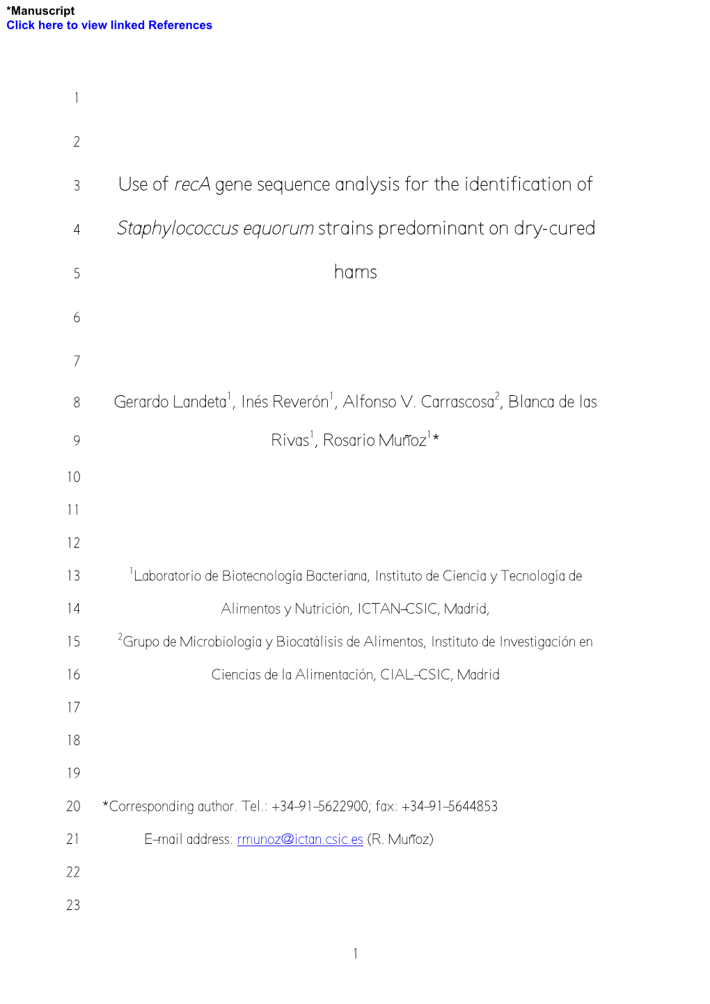 Use of Reca Gene Sequence Analysis for the Identification Of