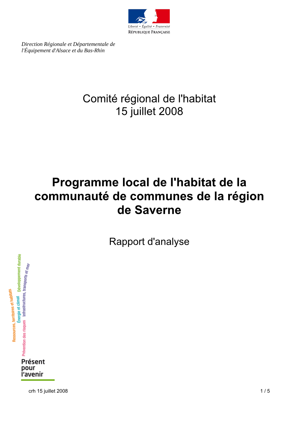 Programme Local De L'habitat De La Communauté De Communes De La Région De Saverne