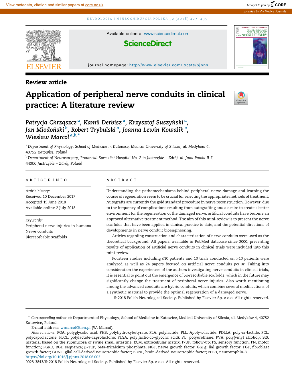 Application of Peripheral Nerve Conduits in Clinical Practice: a Literature Review