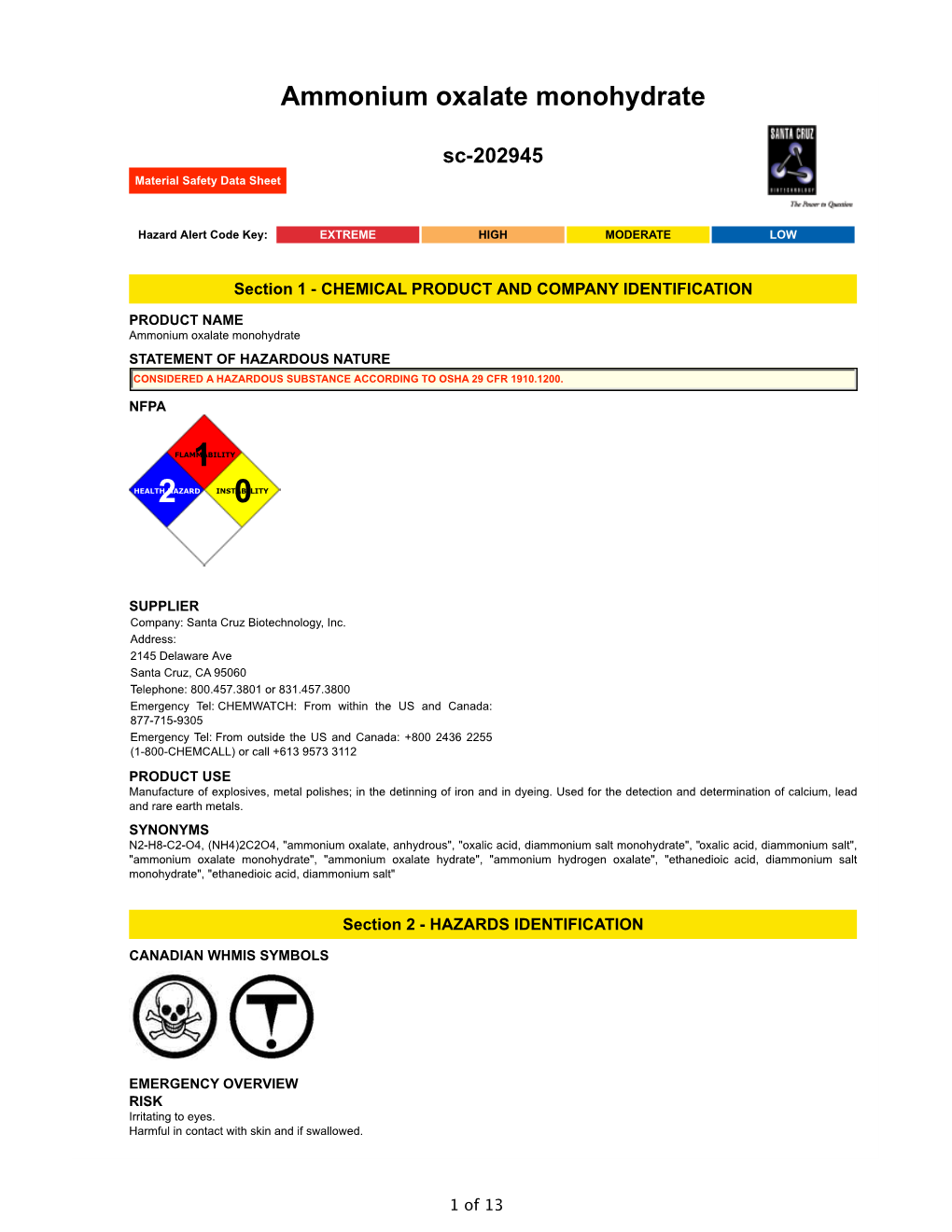 Ammonium Oxalate Monohydrate