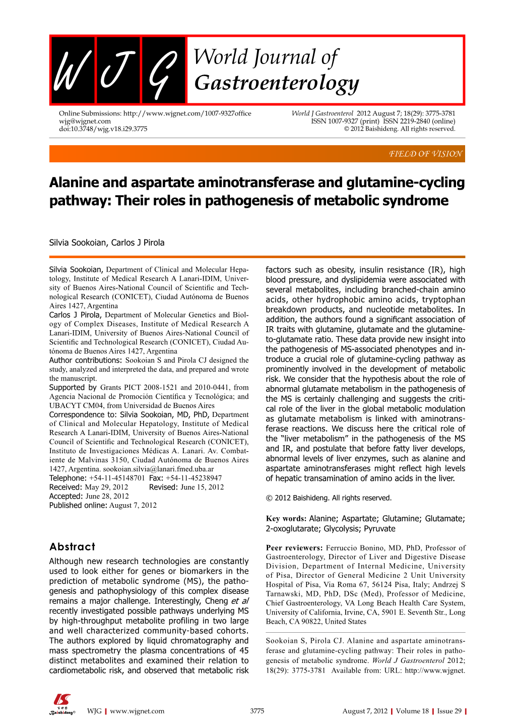 Alanine and Aspartate Aminotransferase and Glutamine-Cycling Pathway: Their Roles in Pathogenesis of Metabolic Syndrome