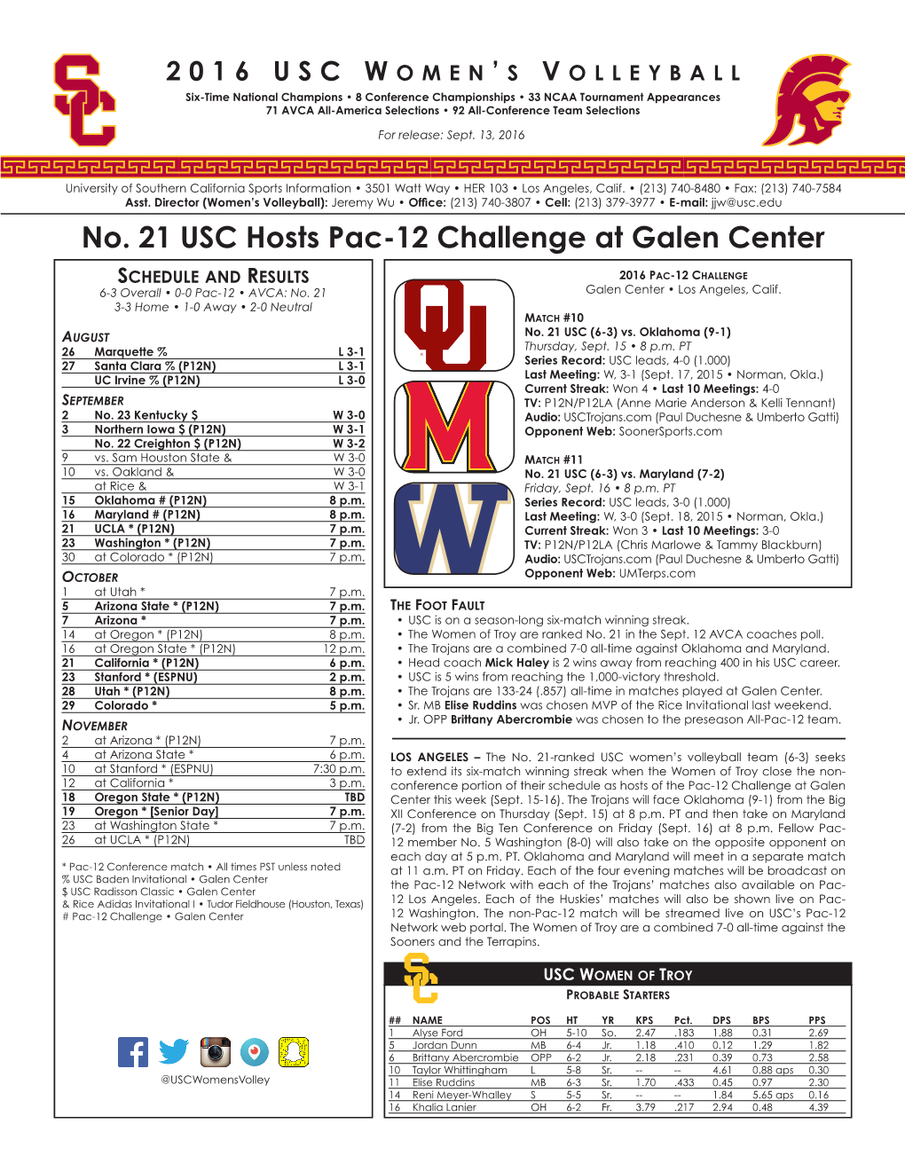 No. 21 USC Hosts Pac-12 Challenge at Galen Center
