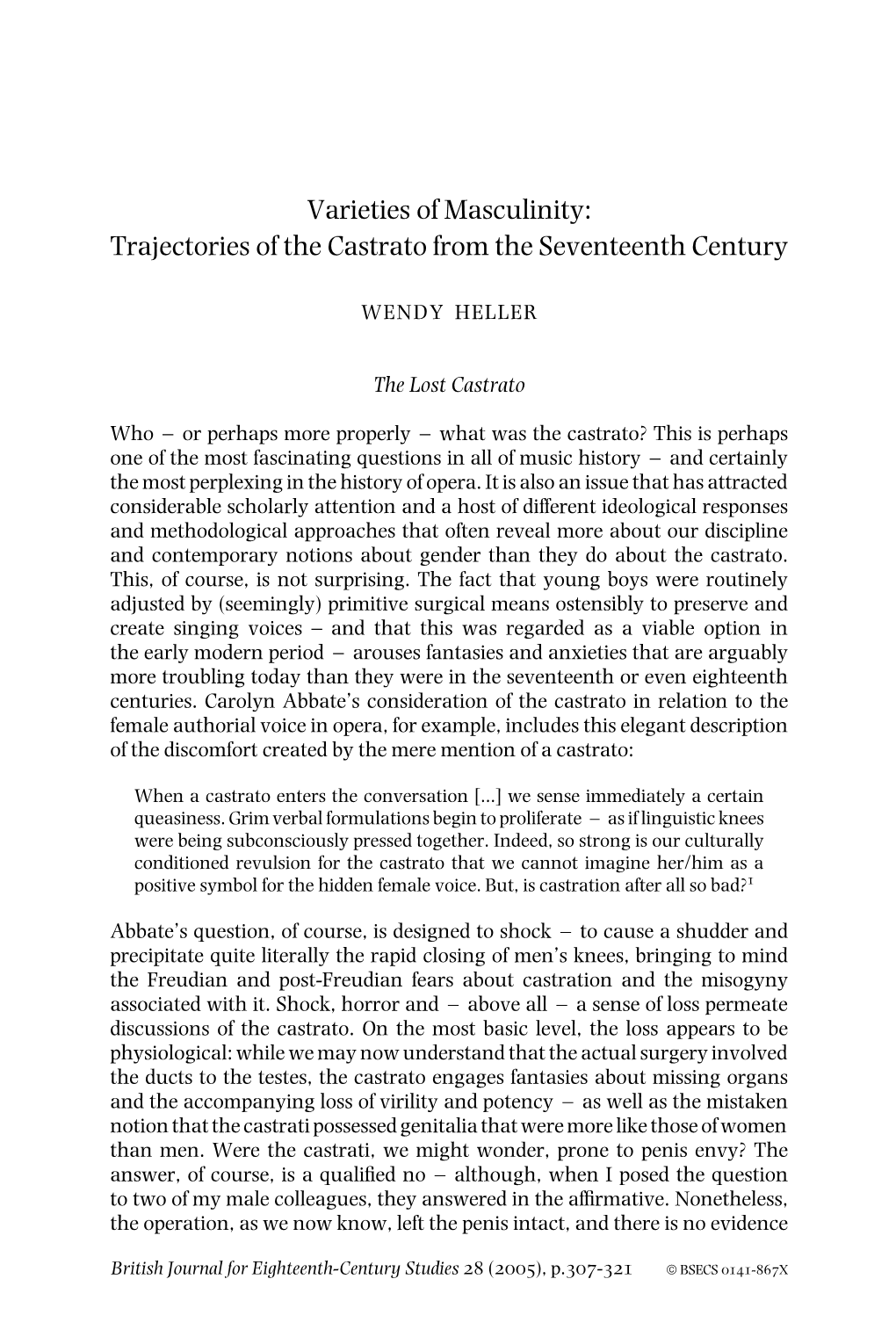 Trajectories of the Castrato from the Seventeenth Century