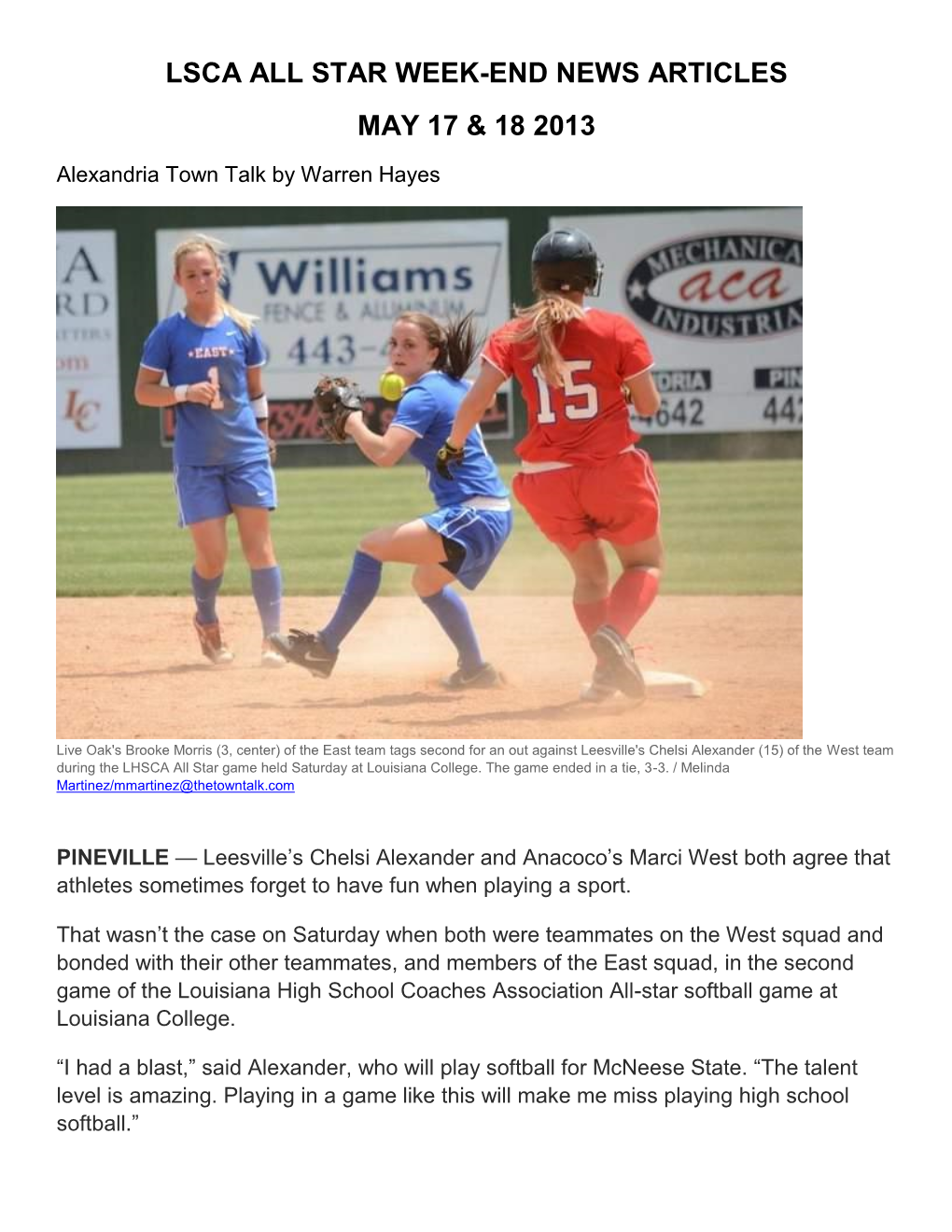 Lsca All Star Week-End News Articles May 17 & 18 2013