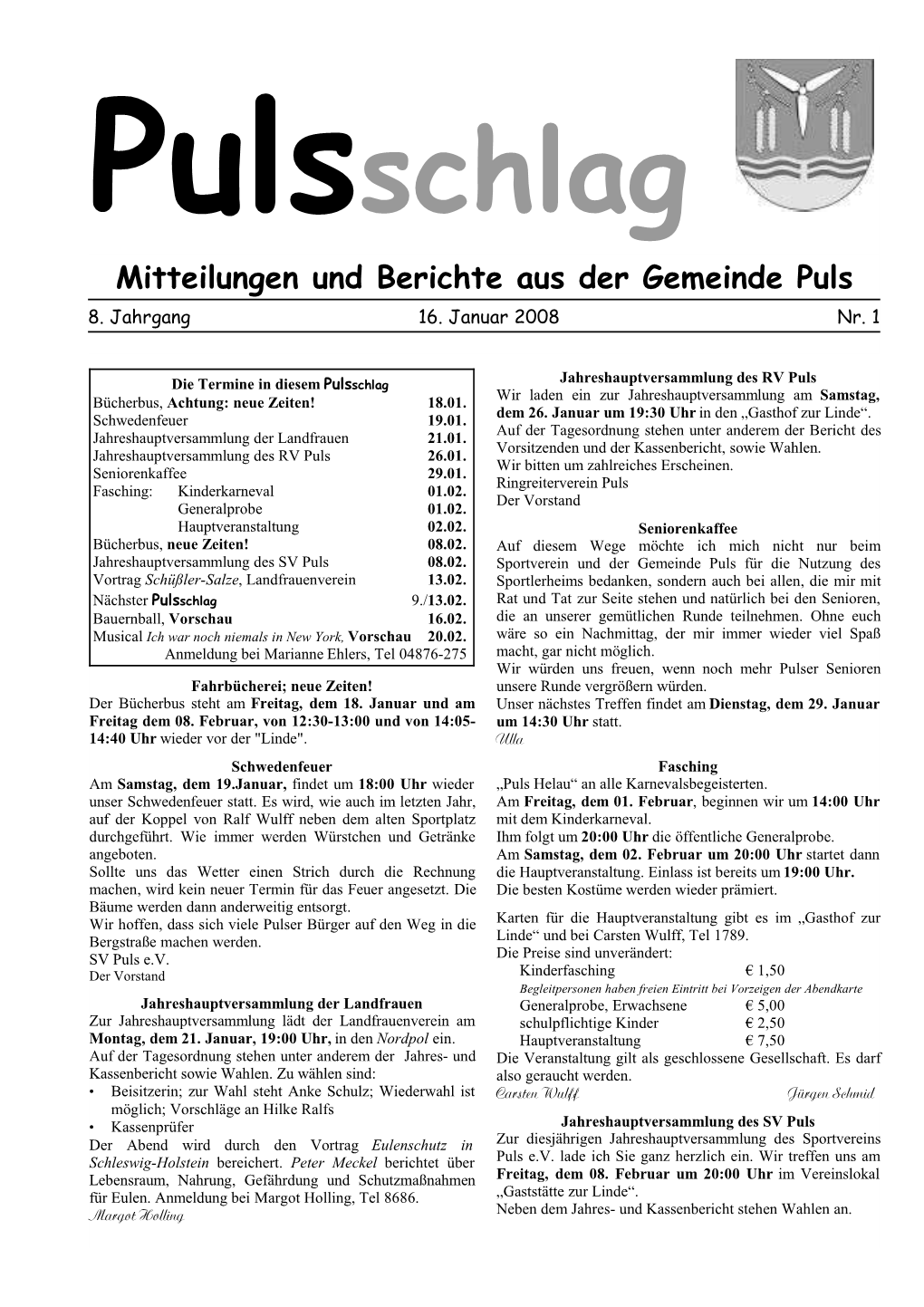 Mitteilungen Und Berichte Aus Der Gemeinde Puls 8