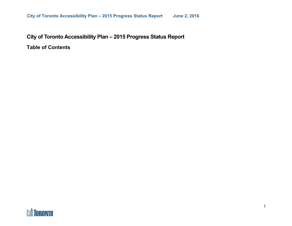 City of Toronto Accessibility Plan 2015 Progress Status Report