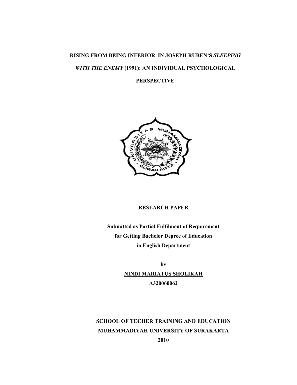 Rising from Being Inferior in Joseph Ruben's Sleeping with the Enemy (1991): an Individual Psychological Perspective Research