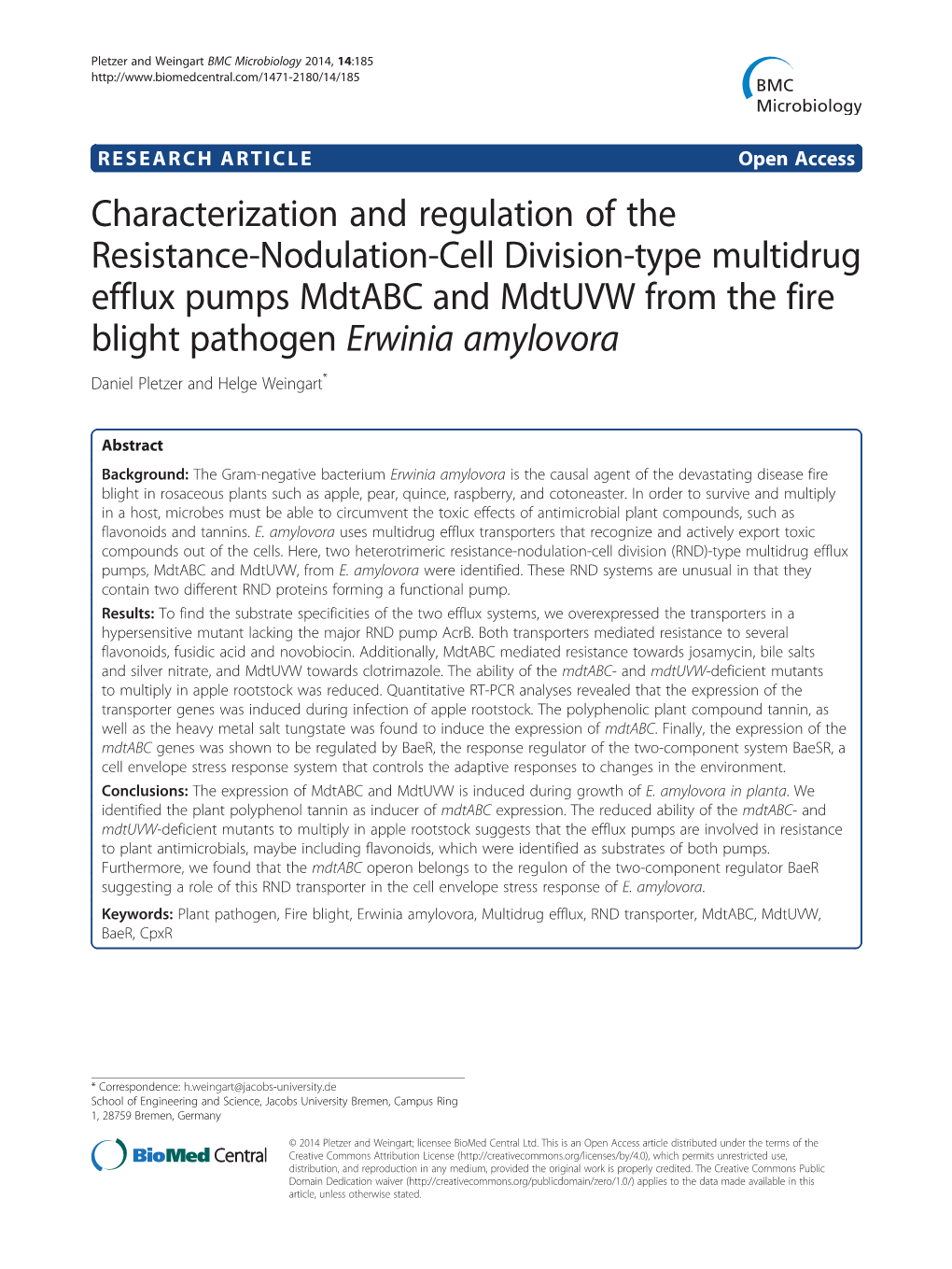 Characterization and Regulation of the Resistance-Nodulation-Cell