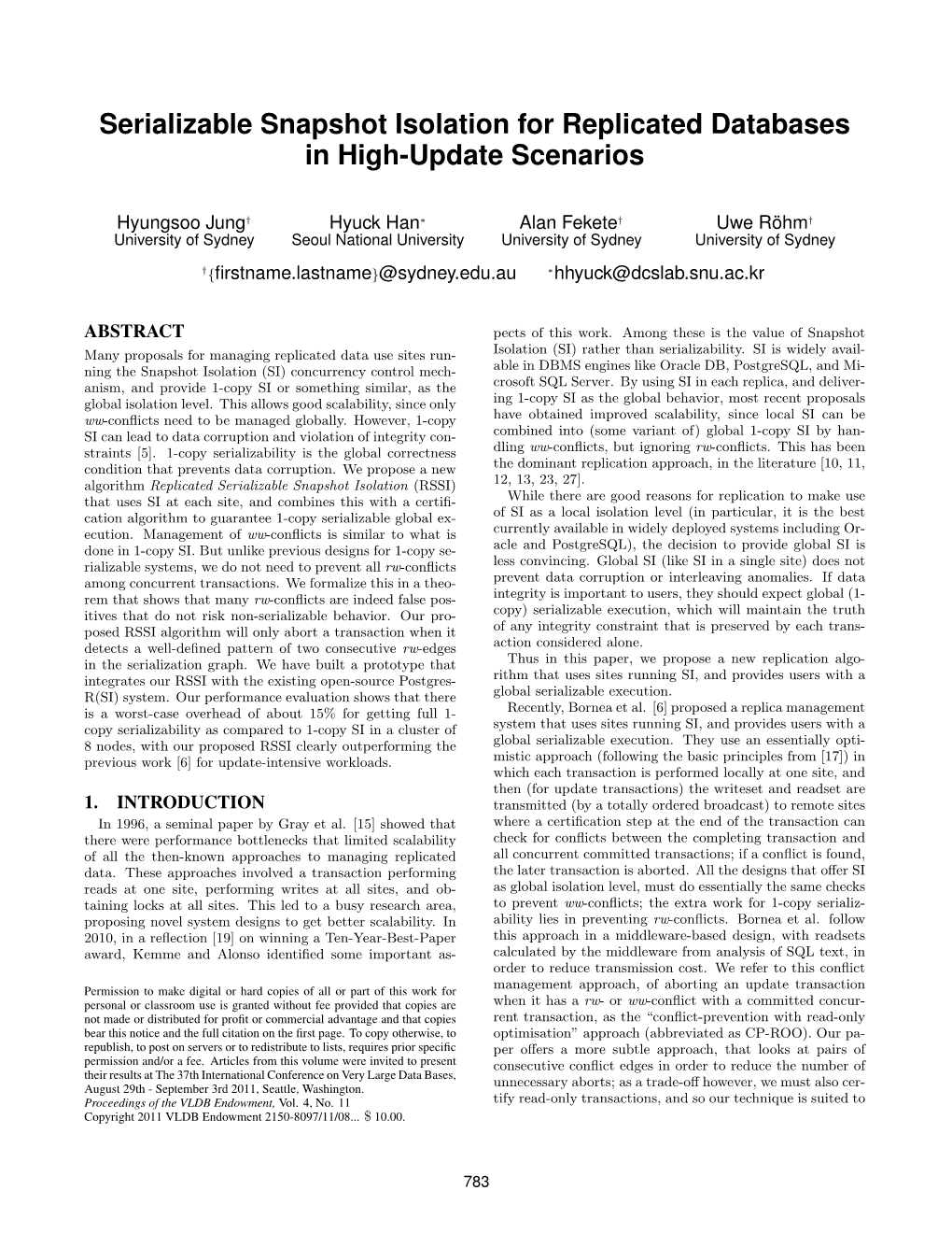 Serializable Snapshot Isolation for Replicated Databases in High-Update Scenarios